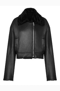 Leather clothing: Womens Cropped Fur Leather Jacket