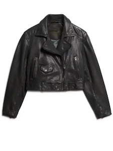 Women Black Cropped Biker Leather Jacket