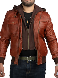 Mens Watchman Hooded Brown Vintage Leather Jacket