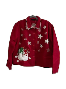 Vintage Style Red Snowman Christmas Wool Jacket