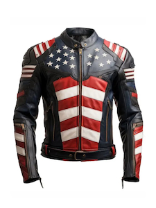 Mens Cafe Racer Style USA Flag Leather Jacket