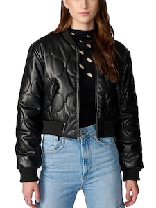 Women Quilted Cropped Faux Leather Jacket