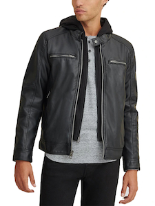 Faux Leather Jacket With Removable Hood