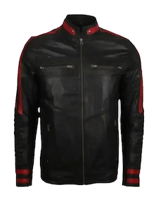 Leather clothing: Men’s Racer Cafe Red & Black Leather Jacket