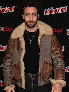 Aaron Taylor-Johnson Comic Con 2024 Shearling Jacket