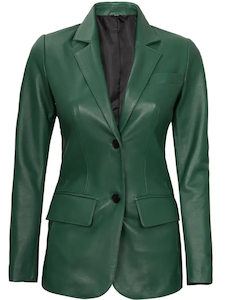 Womens Green Leather Blazer