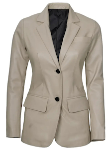 Womens Beige Leather Blazer