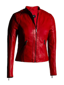 Women Red Genuine Cafe Racer Leather Jacket