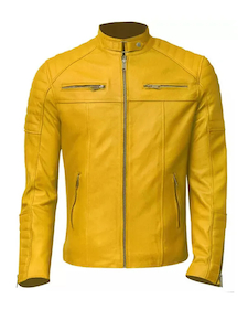 Mens Cafe Racer Style Yellow Leather Jacket