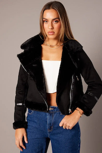 Womens Black Aviator Leather Jacket