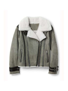 Womens Shearling Grey Motorcycle Leather Jacket