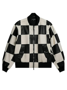 Leather clothing: Vic Mensa Bel-Air S03 Checkered Leather Jacket