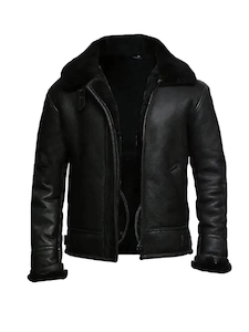 Mens Black Aviator B3 Bomber Shearling Jacket