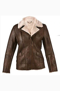 Women Brown Faux Fur Shearling Leather Jacket