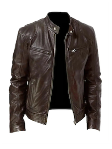 Leather clothing: Mens Brown Biker Leather Jacket