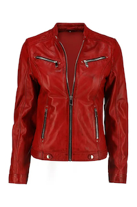 Womens Biker Red Leather Jacket