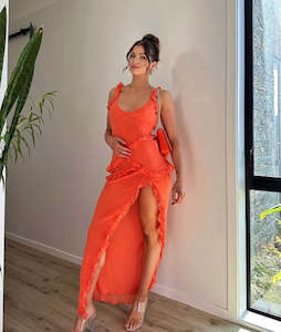 House of CB Pixie Flame Orange Ruffle Maxi Dress