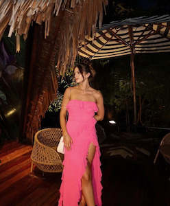 House of CB Sarina Fuchsia Ruffle Maxi Dress