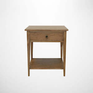 Furniture: Riviera Bedside Table in Solid Oak with One Drawer