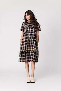 Wilder Dress - Navy camel plaid