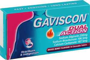 Chemist shop - pharmacy: Gaviscon Dual Action Mixed Berry Tablets 16s