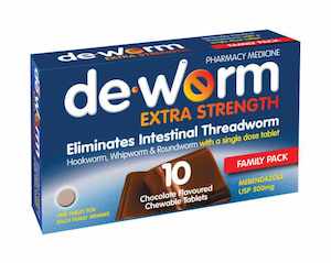 De-Worm Extra Strength Chocolate 500mg Family Pack Tablets 10s