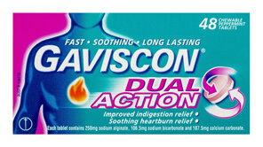 Gaviscon Dual Action Chewable Tablets Peppermint Heartburn & Indigestion Relief 48 Pack