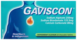 Gaviscon Chewable Tablets Peppermint Heartburn & Indigestion Relief 24 Pack