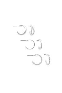 EarSense Silver Split/Plain/Rope Hoop Trio