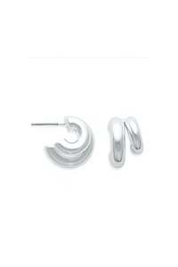 EarSense Silver Varied Double J Hoop Stud