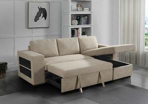 Anna Sofa Bed With Storage - Reversible Chaise - Beige