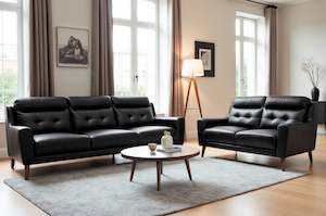 Bonza Leather Lounge Suite 3+2 - Black