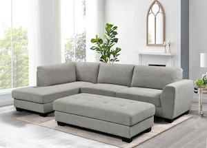 Cantabil Corner Sofa With Ottoman - Light Grey