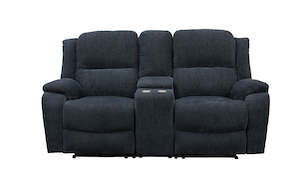 Naples 2 Seater Recliner Sofa With Console - Navy