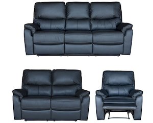 Furniture: Salvador 3 Piece Leather Recliner Set - Black