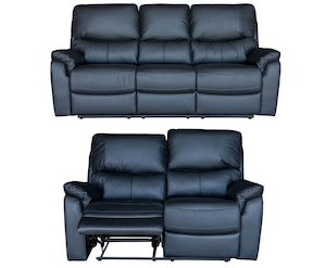 Furniture: Salvador 2 Piece Leather Recliner Set - Black