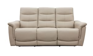 Furniture: Lisbon 3 Seater Leather Electric Recliner Sofa - Beige