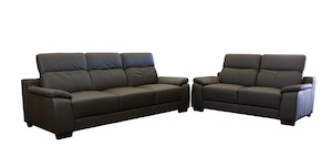 Furniture: Natal Leather Lounge Suite (3+2) - Dark Brown