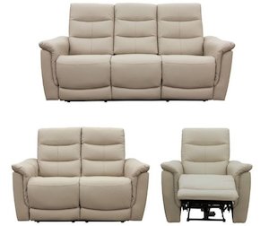 Lisbon Leather 3 Piece Power Recliner Sofa Set - Beige