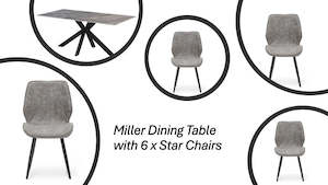 Miller 7 Piece  Dining Set With Star Grey Dining Chair