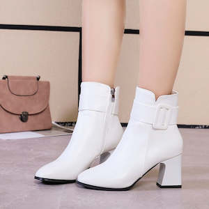 White Boots / Pointed Toe Ankle Boots - Women