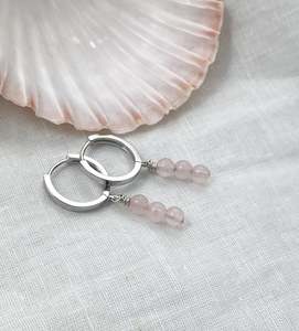 Rose Quartz Huggies Silver