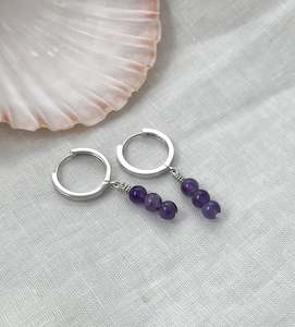 Crystal Earrings: Amethyst Huggies Silver