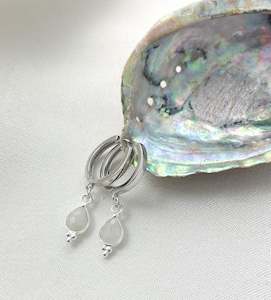 Crystal Earrings: Rise Moonstone Huggies Silver