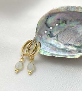 Crystal Earrings: Rise Moonstone Huggies Gold