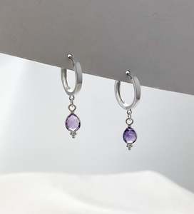 Crystal Earrings: Rise Amethyst Huggies Silver