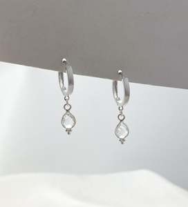 Crystal Earrings: Rise Clear Quartz Huggies Silver