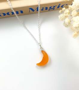 Silver Necklaces: Carnelian Mini Moon Silver