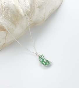 Green Strawberry Quartz Mini Moon Necklace