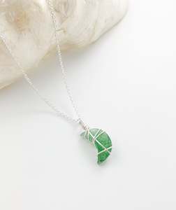 Green Strawberry Quartz Mini Moon Silver